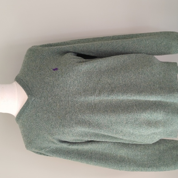 Ralph Lauren Women's Olive V-Neck Sweater With Purple Polo Logo. Size Large - Picture 1 of 5